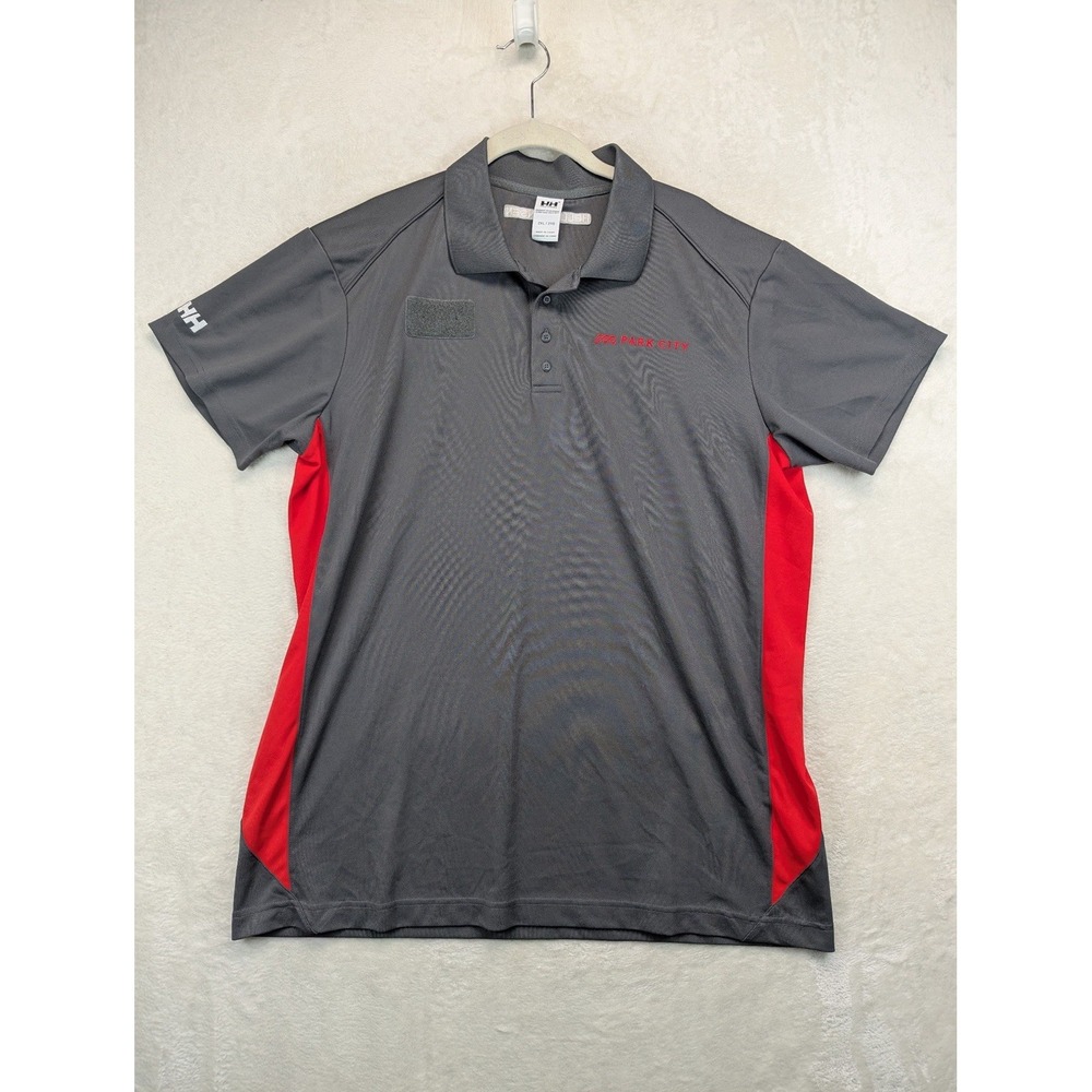 Helly Hansen Park City Polo Shirt Mens 2XL Gray Red Performance Outdoor